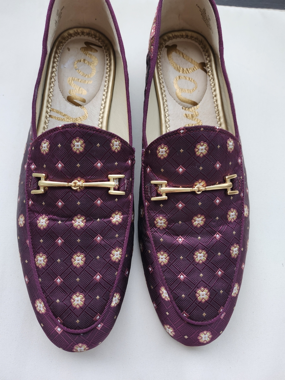 Sam Edelman Purple Quilted Loafers with Gold Accent